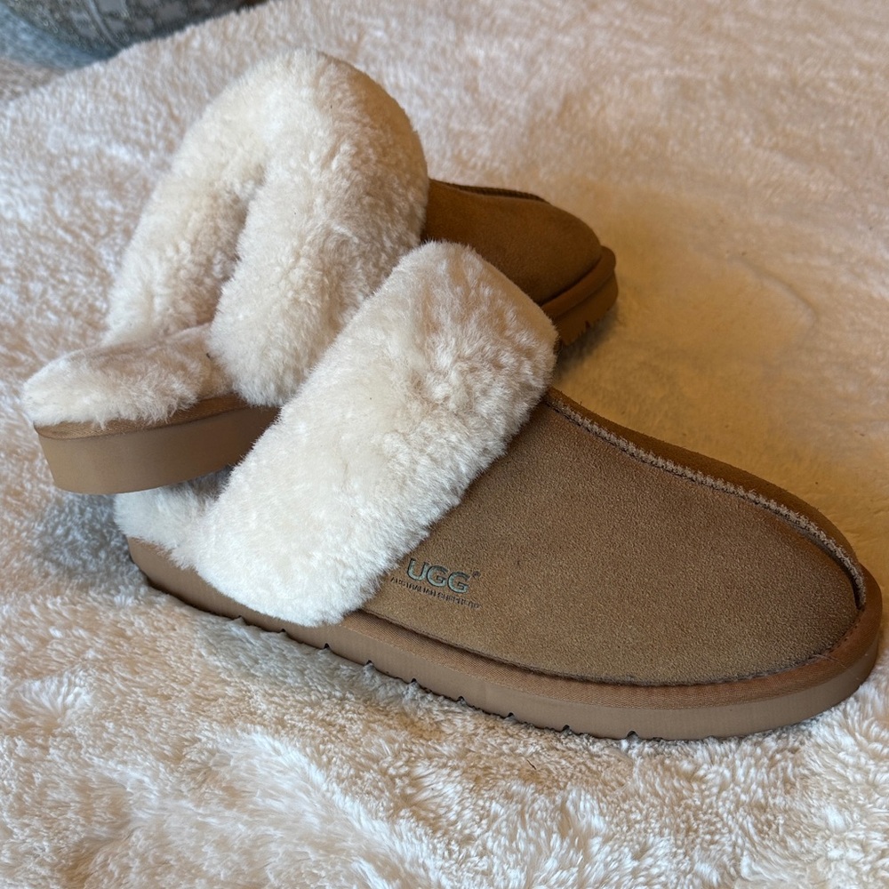 UGG Tan Slippers with Cream Shearling